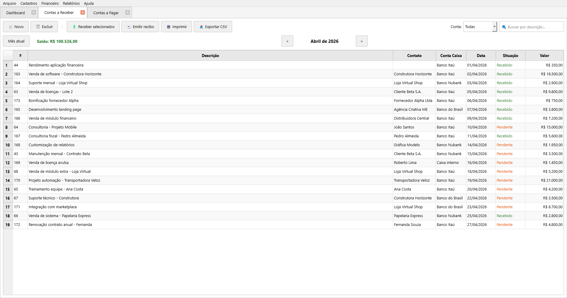 Contas a Receber no Vintém - lista de recebimentos organizados